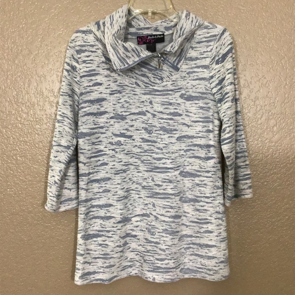 Gray Zebra Top Pattern Asymmetrical Pop Over Shirt